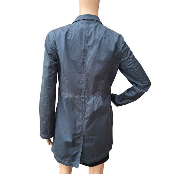 St. John Fall 2012 Blue Cotton Blend Coat Size 4 Gold-Tone Button Trench Jacket - Picture 7 of 12